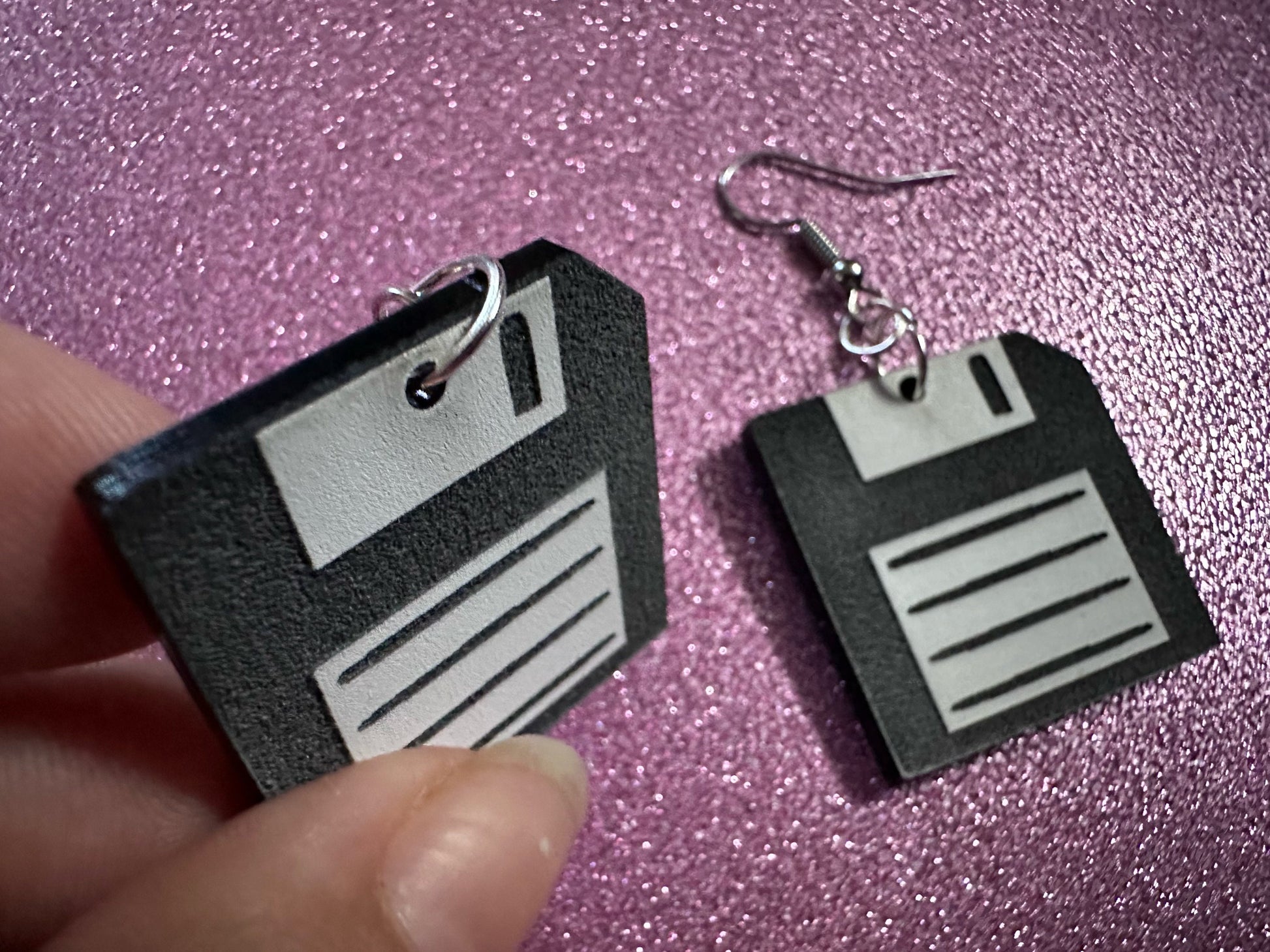 Floppy Fisk Earrings: Laser Cut Acrylic Floppy Disks, Retro Tech, Storage, Tech Nerd, Novelty Earrings, Best Gifts for Her/Him/Them