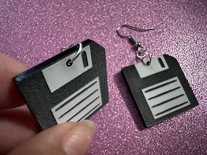 Floppy Fisk Earrings: Laser Cut Acrylic Floppy Disks, Retro Tech, Storage, Tech Nerd, Novelty Earrings, Best Gifts for Her/Him/Them