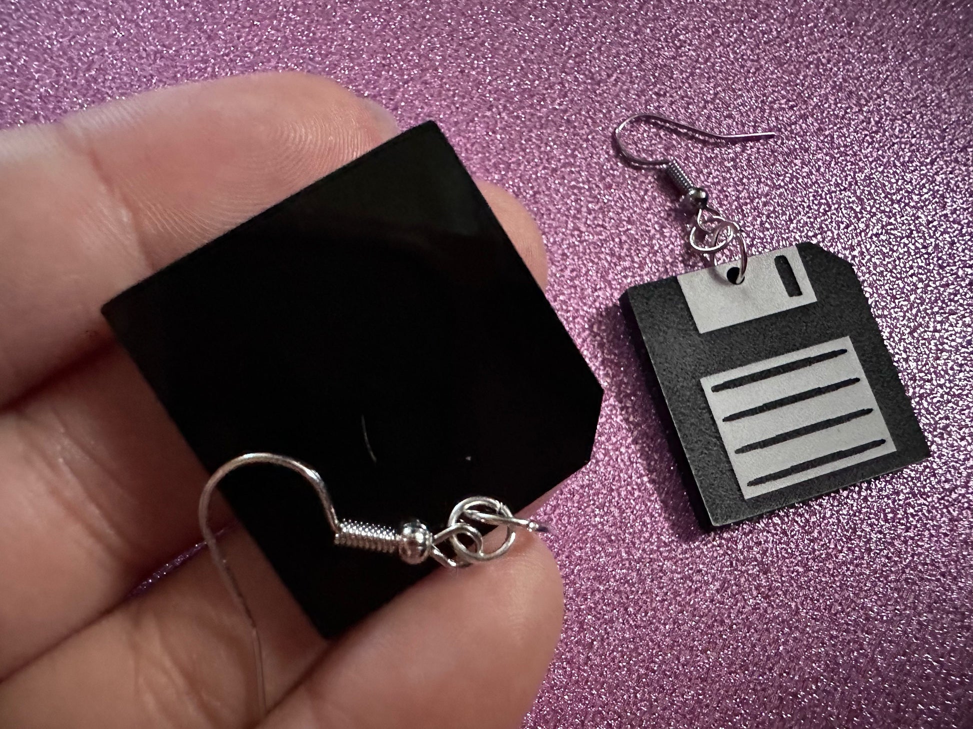 Floppy Fisk Earrings: Laser Cut Acrylic Floppy Disks, Retro Tech, Storage, Tech Nerd, Novelty Earrings, Best Gifts for Her/Him/Them