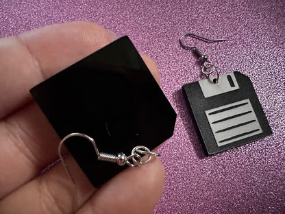 Floppy Fisk Earrings: Laser Cut Acrylic Floppy Disks, Retro Tech, Storage, Tech Nerd, Novelty Earrings, Best Gifts for Her/Him/Them
