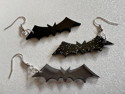 Flying Bat Earrings: Laser Cut Acrylic Bats, Halloween, Magic, Spooky, Black Bats, Vamp, Vampire, Best Gifts for Her/Him/Them