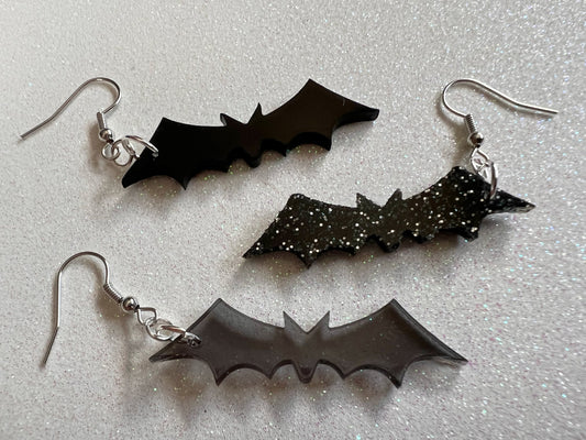 Flying Bat Earrings: Laser Cut Acrylic Bats, Halloween, Magic, Spooky, Black Bats, Vamp, Vampire, Best Gifts for Her/Him/Them