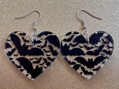 Flying Bat Earrings: Laser Cut Acrylic Bats, Halloween, Magic, Spooky, Black Bats, Vamp, Vampire, Best Gifts for Her/Him/Them