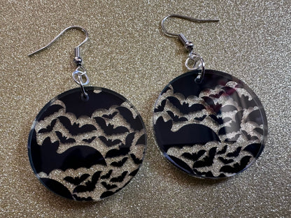 Flying Bat Earrings: Laser Cut Acrylic Bats, Halloween, Magic, Spooky, Black Bats, Vamp, Vampire, Best Gifts for Her/Him/Them