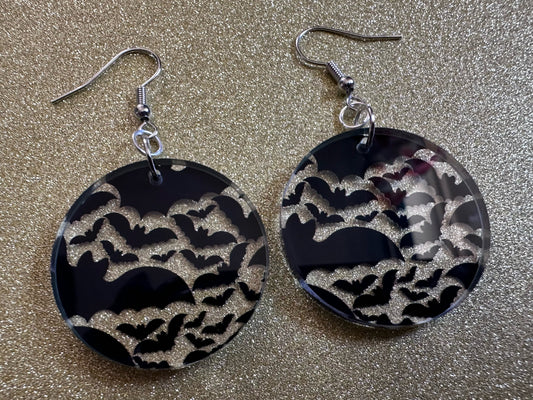 Flying Bat Earrings: Laser Cut Acrylic Bats, Halloween, Magic, Spooky, Black Bats, Vamp, Vampire, Best Gifts for Her/Him/Them