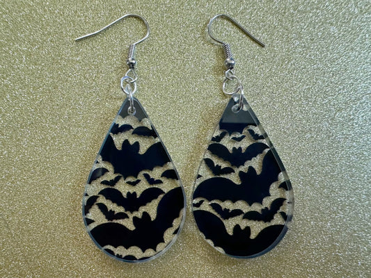 Flying Bat Earrings: Laser Cut Acrylic Bats, Halloween, Magic, Spooky, Black Bats, Vamp, Vampire, Best Gifts for Her/Him/Them