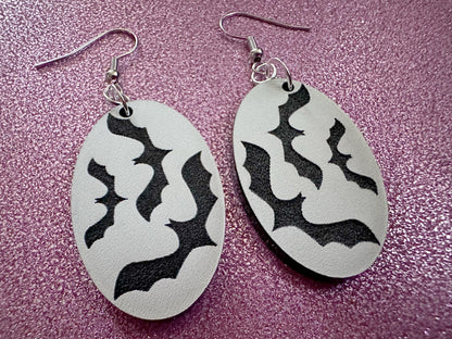 Flying Bat Earrings: Laser Cut Acrylic Bats, Halloween, Magic, Spooky, Black Bats, Vamp, Vampire, Best Gifts for Her/Him/Them