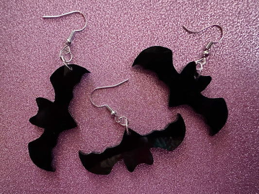 Flying Bat Earrings: Laser Cut Acrylic Bats, Halloween, Magic, Spooky, Black Bats, Vamp, Vampire, Best Gifts for Her/Him/Them