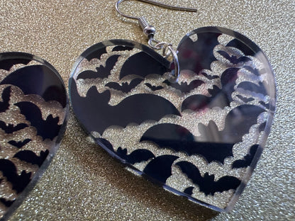 Flying Bat Earrings: Laser Cut Acrylic Bats, Halloween, Magic, Spooky, Black Bats, Vamp, Vampire, Best Gifts for Her/Him/Them
