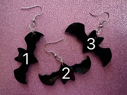 Flying Bat Earrings: Laser Cut Acrylic Bats, Halloween, Magic, Spooky, Black Bats, Vamp, Vampire, Best Gifts for Her/Him/Them