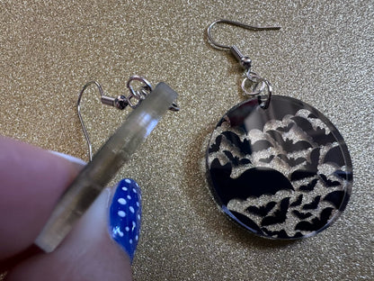 Flying Bat Earrings: Laser Cut Acrylic Bats, Halloween, Magic, Spooky, Black Bats, Vamp, Vampire, Best Gifts for Her/Him/Them
