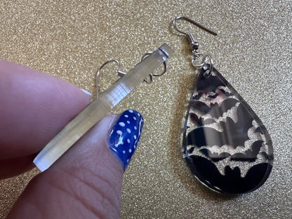 Flying Bat Earrings: Laser Cut Acrylic Bats, Halloween, Magic, Spooky, Black Bats, Vamp, Vampire, Best Gifts for Her/Him/Them