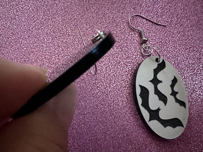 Flying Bat Earrings: Laser Cut Acrylic Bats, Halloween, Magic, Spooky, Black Bats, Vamp, Vampire, Best Gifts for Her/Him/Them
