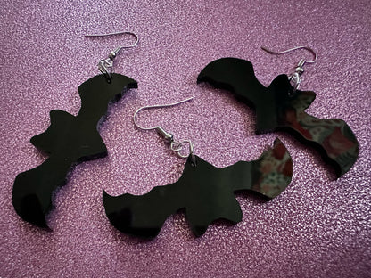 Flying Bat Earrings: Laser Cut Acrylic Bats, Halloween, Magic, Spooky, Black Bats, Vamp, Vampire, Best Gifts for Her/Him/Them