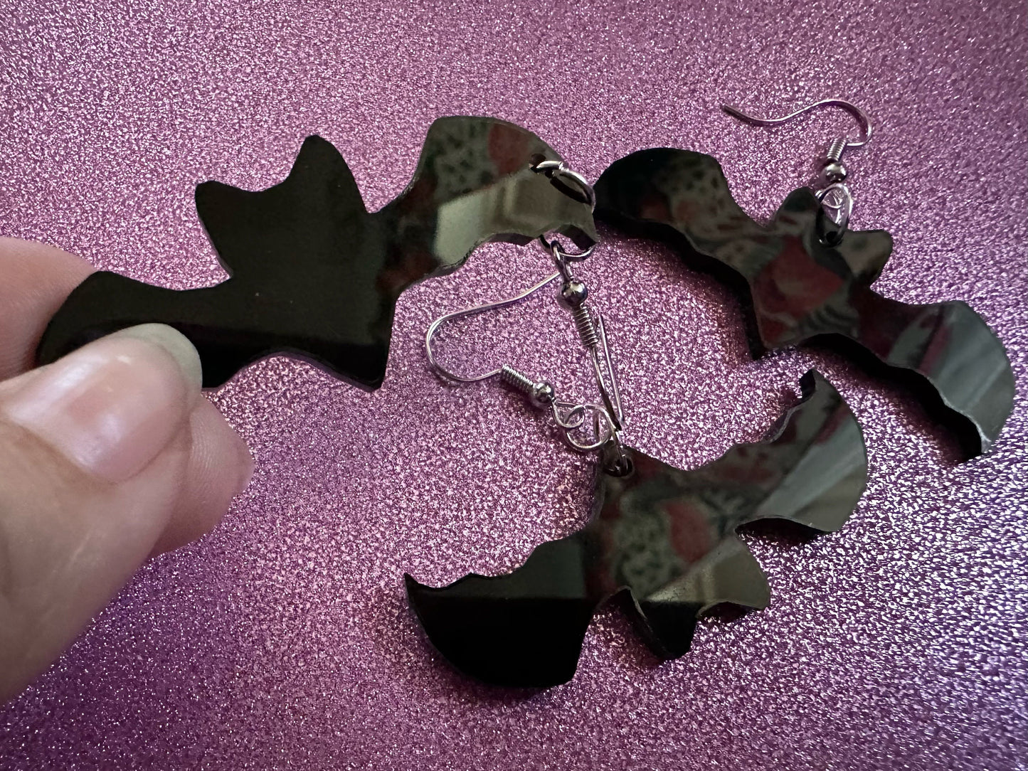 Flying Bat Earrings: Laser Cut Acrylic Bats, Halloween, Magic, Spooky, Black Bats, Vamp, Vampire, Best Gifts for Her/Him/Them