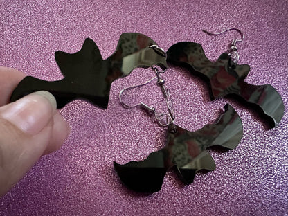 Flying Bat Earrings: Laser Cut Acrylic Bats, Halloween, Magic, Spooky, Black Bats, Vamp, Vampire, Best Gifts for Her/Him/Them