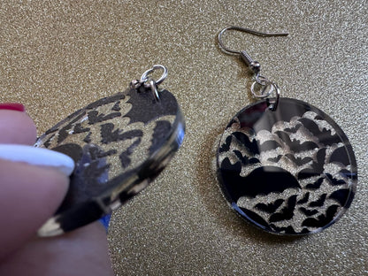 Flying Bat Earrings: Laser Cut Acrylic Bats, Halloween, Magic, Spooky, Black Bats, Vamp, Vampire, Best Gifts for Her/Him/Them