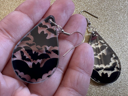 Flying Bat Earrings: Laser Cut Acrylic Bats, Halloween, Magic, Spooky, Black Bats, Vamp, Vampire, Best Gifts for Her/Him/Them