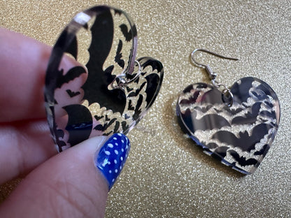 Flying Bat Earrings: Laser Cut Acrylic Bats, Halloween, Magic, Spooky, Black Bats, Vamp, Vampire, Best Gifts for Her/Him/Them