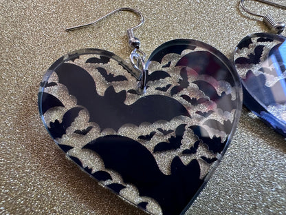 Flying Bat Earrings: Laser Cut Acrylic Bats, Halloween, Magic, Spooky, Black Bats, Vamp, Vampire, Best Gifts for Her/Him/Them