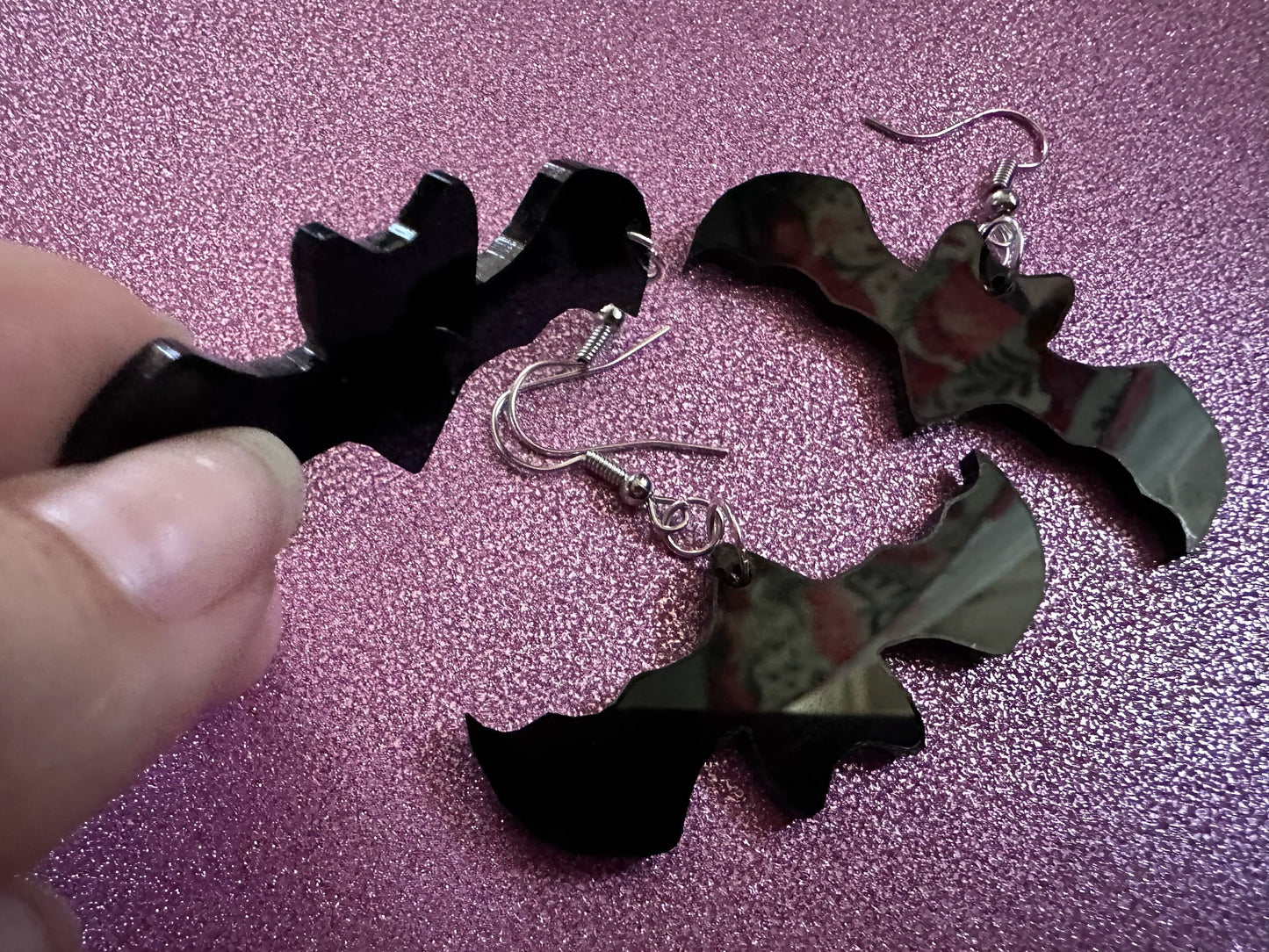 Flying Bat Earrings: Laser Cut Acrylic Bats, Halloween, Magic, Spooky, Black Bats, Vamp, Vampire, Best Gifts for Her/Him/Them