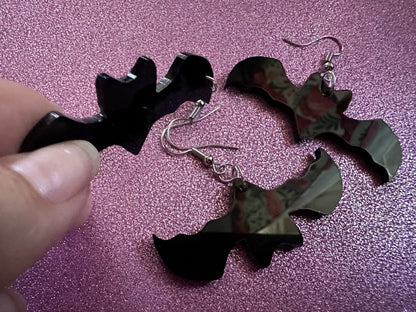 Flying Bat Earrings: Laser Cut Acrylic Bats, Halloween, Magic, Spooky, Black Bats, Vamp, Vampire, Best Gifts for Her/Him/Them