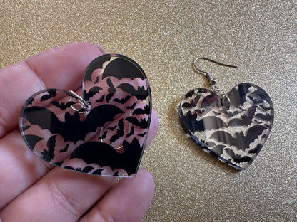 Flying Bat Earrings: Laser Cut Acrylic Bats, Halloween, Magic, Spooky, Black Bats, Vamp, Vampire, Best Gifts for Her/Him/Them