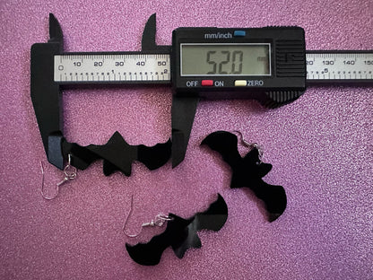 Flying Bat Earrings: Laser Cut Acrylic Bats, Halloween, Magic, Spooky, Black Bats, Vamp, Vampire, Best Gifts for Her/Him/Them