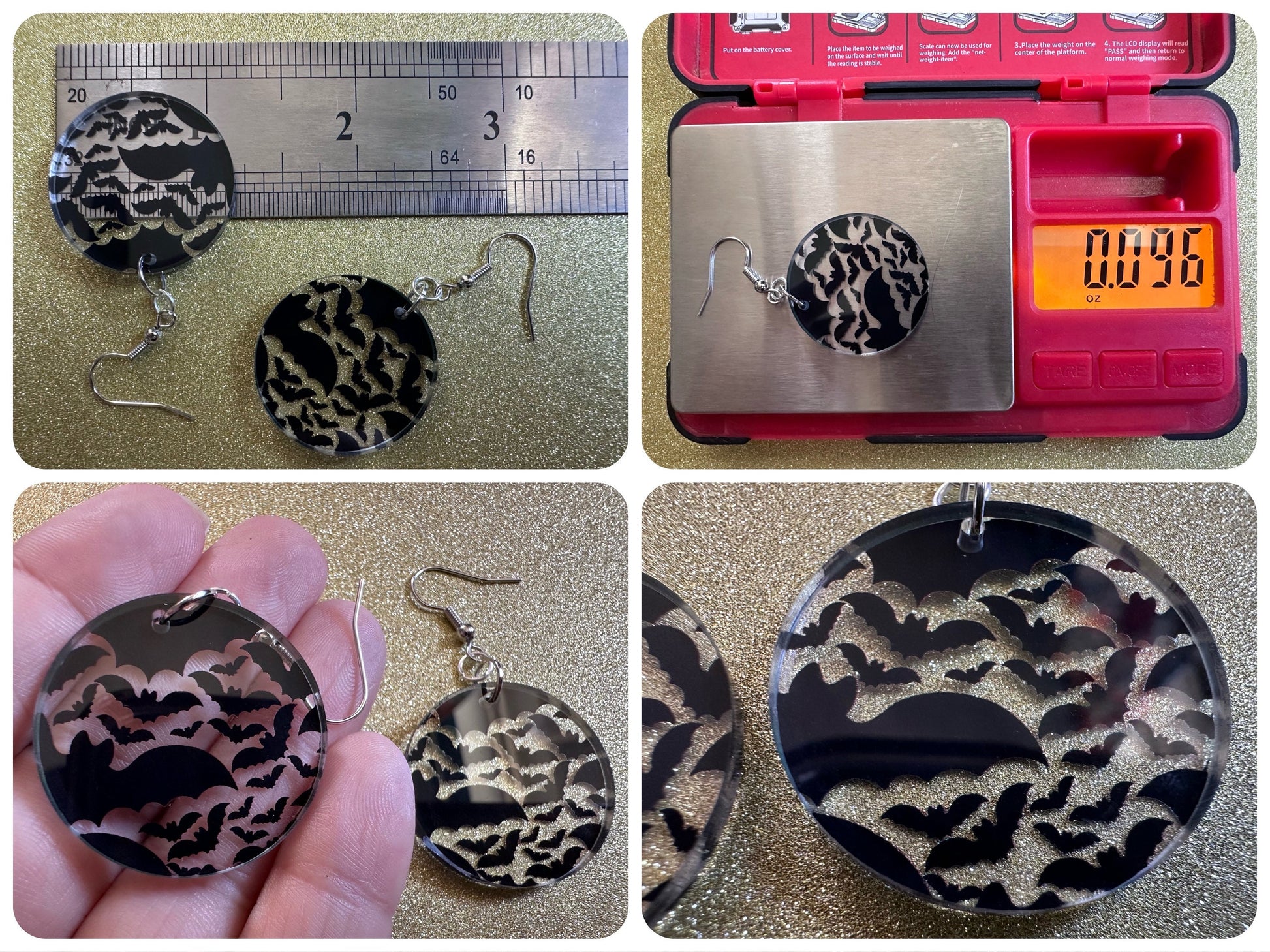 Flying Bat Earrings: Laser Cut Acrylic Bats, Halloween, Magic, Spooky, Black Bats, Vamp, Vampire, Best Gifts for Her/Him/Them