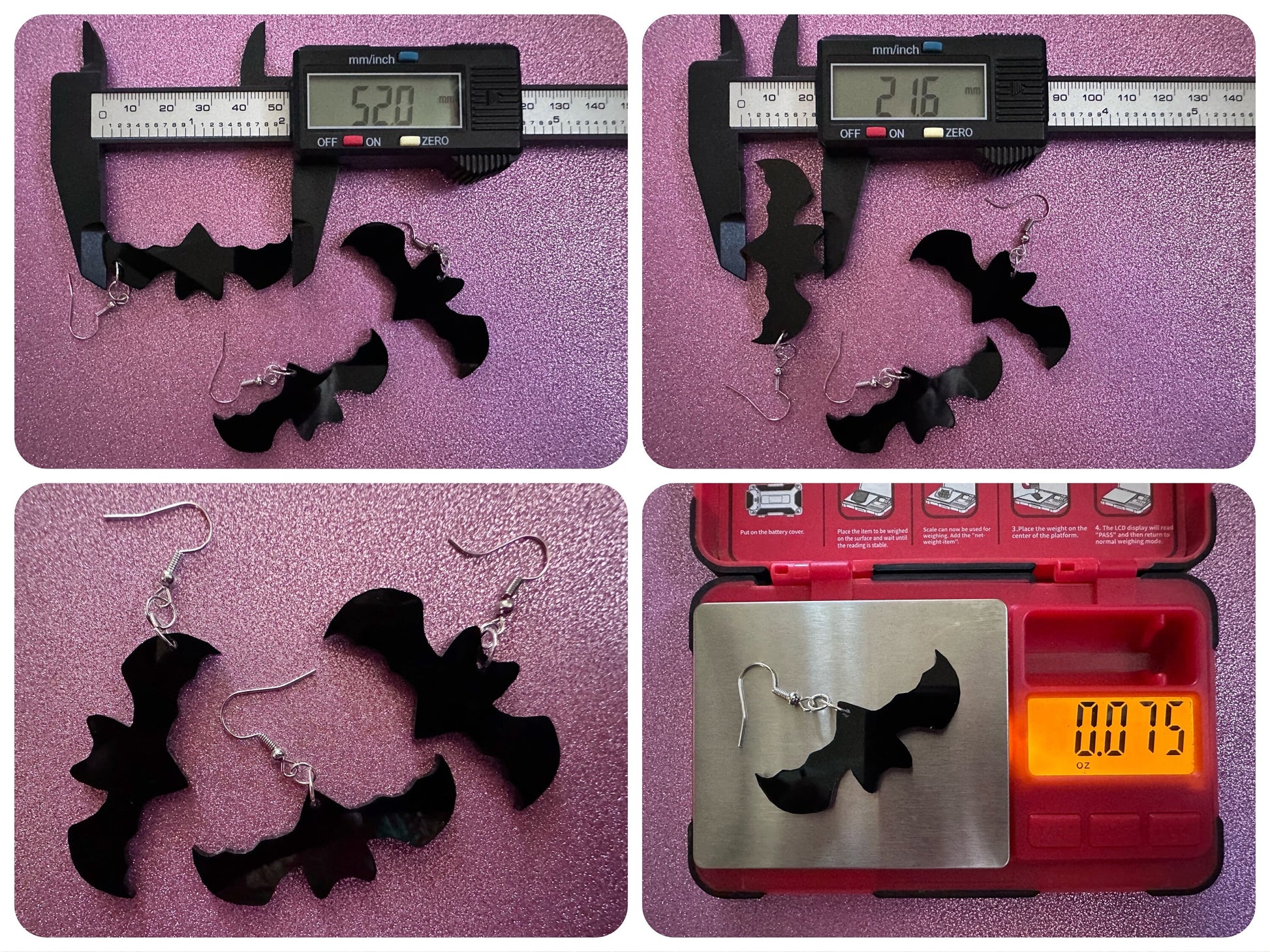 Flying Bat Earrings: Laser Cut Acrylic Bats, Halloween, Magic, Spooky, Black Bats, Vamp, Vampire, Best Gifts for Her/Him/Them