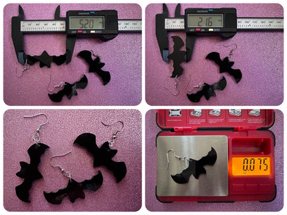 Flying Bat Earrings: Laser Cut Acrylic Bats, Halloween, Magic, Spooky, Black Bats, Vamp, Vampire, Best Gifts for Her/Him/Them