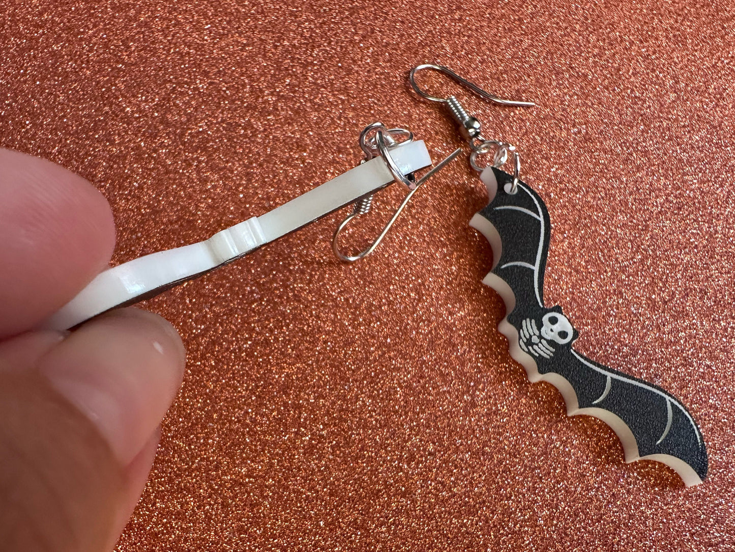 Flying Bat Skeleton Earrings: Laser Cut Acrylic Bats, Halloween, Magic, Spooky, Black Bats, Vamp, Vampire, Best Gifts for Her/Him/Them