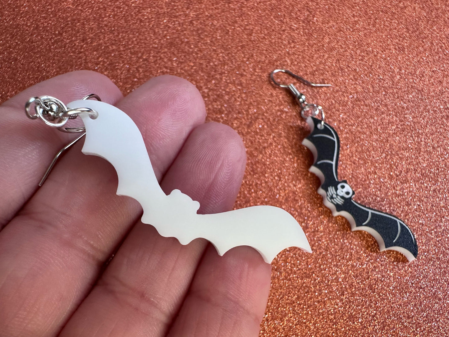 Flying Bat Skeleton Earrings: Laser Cut Acrylic Bats, Halloween, Magic, Spooky, Black Bats, Vamp, Vampire, Best Gifts for Her/Him/Them