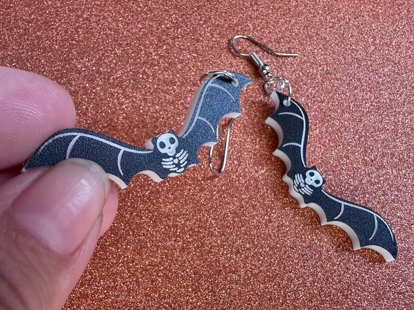 Flying Bat Skeleton Earrings: Laser Cut Acrylic Bats, Halloween, Magic, Spooky, Black Bats, Vamp, Vampire, Best Gifts for Her/Him/Them