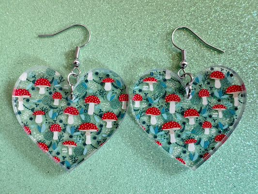 Forest Earrings: Laser Cut Acrylic Mushrooms, Hearts, Trees, Amanita, Forest, Green, Insects, Cottage Core, Best Gifts for Her/Him/Them