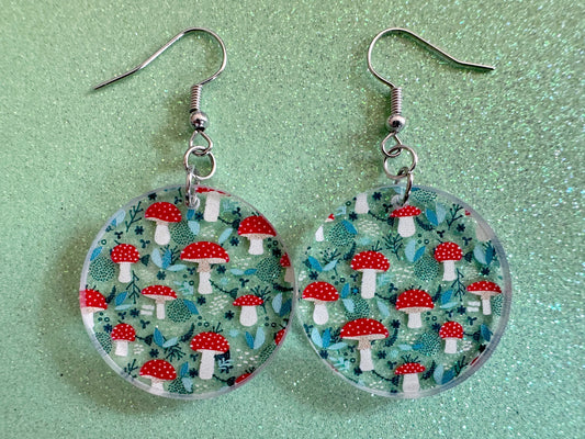 Forest Earrings: Laser Cut Acrylic Mushrooms, Trees, Amanita, Forest, Green, Insects, Cottage Core, Best Gifts for Her/Him/Them