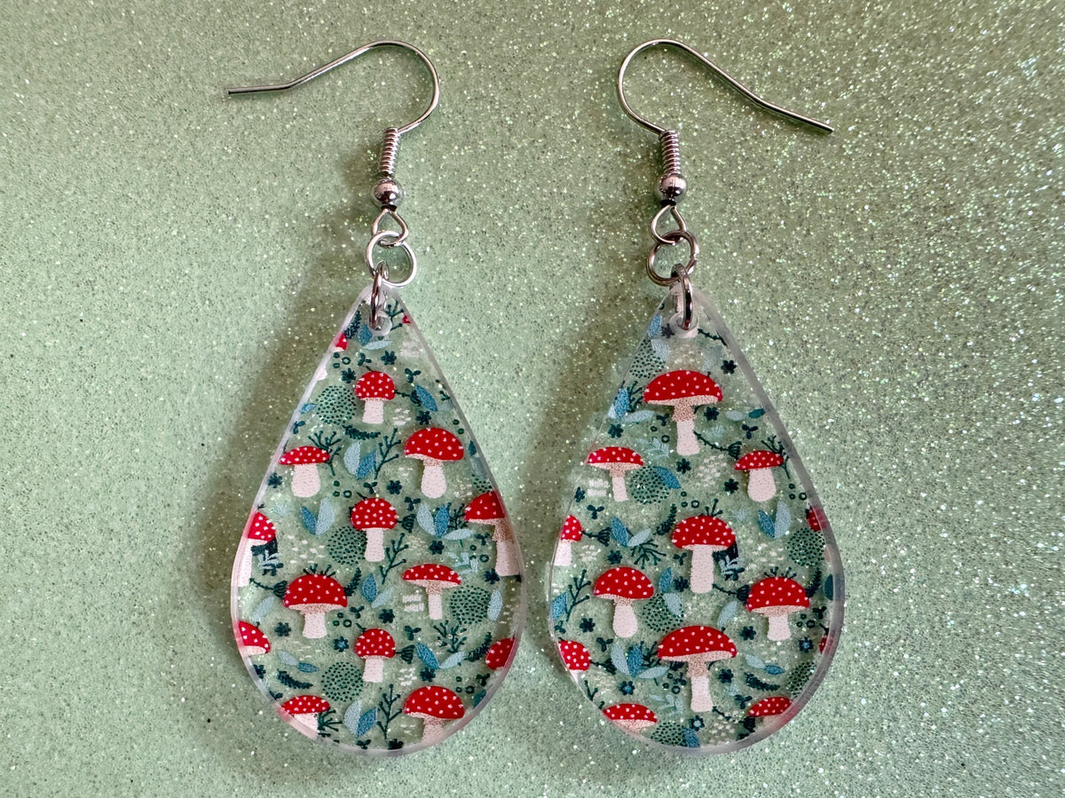 Forest Earrings: Laser Cut Acrylic Mushrooms, Trees, Amanita, Forest, Green, Insects, Cottage Core, Best Gifts for Her/Him/Them