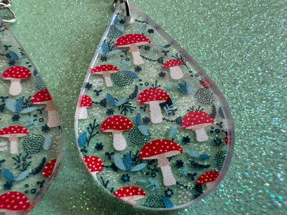 Forest Earrings: Laser Cut Acrylic Mushrooms, Trees, Amanita, Forest, Green, Insects, Cottage Core, Best Gifts for Her/Him/Them