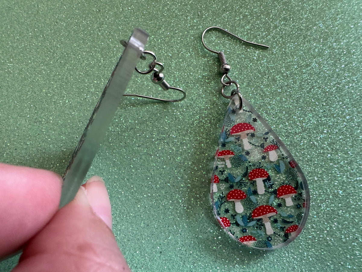 Forest Earrings: Laser Cut Acrylic Mushrooms, Trees, Amanita, Forest, Green, Insects, Cottage Core, Best Gifts for Her/Him/Them