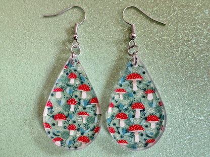 Forest Earrings: Laser Cut Acrylic Mushrooms, Trees, Amanita, Forest, Green, Insects, Cottage Core, Best Gifts for Her/Him/Them