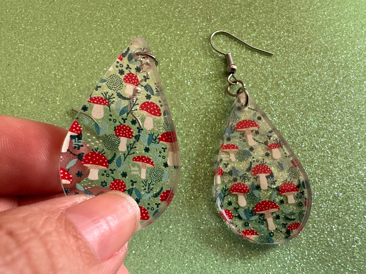 Forest Earrings: Laser Cut Acrylic Mushrooms, Trees, Amanita, Forest, Green, Insects, Cottage Core, Best Gifts for Her/Him/Them