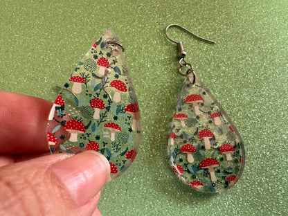 Forest Earrings: Laser Cut Acrylic Mushrooms, Trees, Amanita, Forest, Green, Insects, Cottage Core, Best Gifts for Her/Him/Them