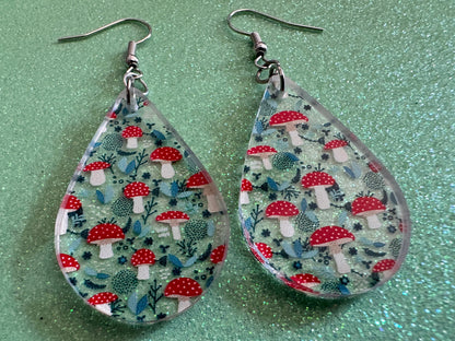 Forest Earrings: Laser Cut Acrylic Mushrooms, Trees, Amanita, Forest, Green, Insects, Cottage Core, Best Gifts for Her/Him/Them