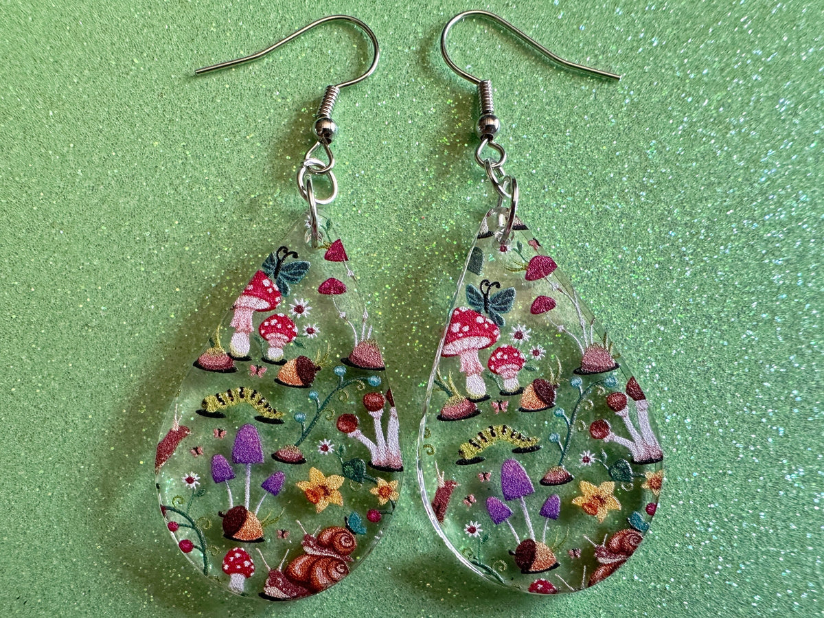 Forest Earrings: Laser Cut Acrylic Mushrooms, Trees, Snails, Amanita, Forest, Green, Insects, Cottage, Best Gifts for Her/Him/Them