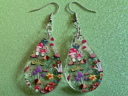 Forest Earrings: Laser Cut Acrylic Mushrooms, Trees, Snails, Amanita, Forest, Green, Insects, Cottage, Best Gifts for Her/Him/Them