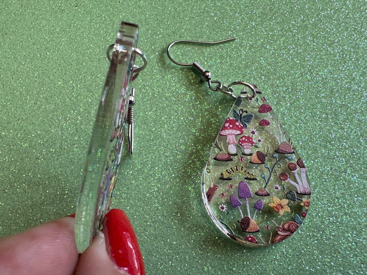 Forest Earrings: Laser Cut Acrylic Mushrooms, Trees, Snails, Amanita, Forest, Green, Insects, Cottage, Best Gifts for Her/Him/Them