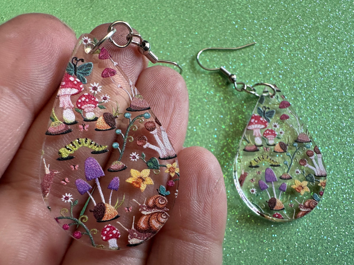 Forest Earrings: Laser Cut Acrylic Mushrooms, Trees, Snails, Amanita, Forest, Green, Insects, Cottage, Best Gifts for Her/Him/Them