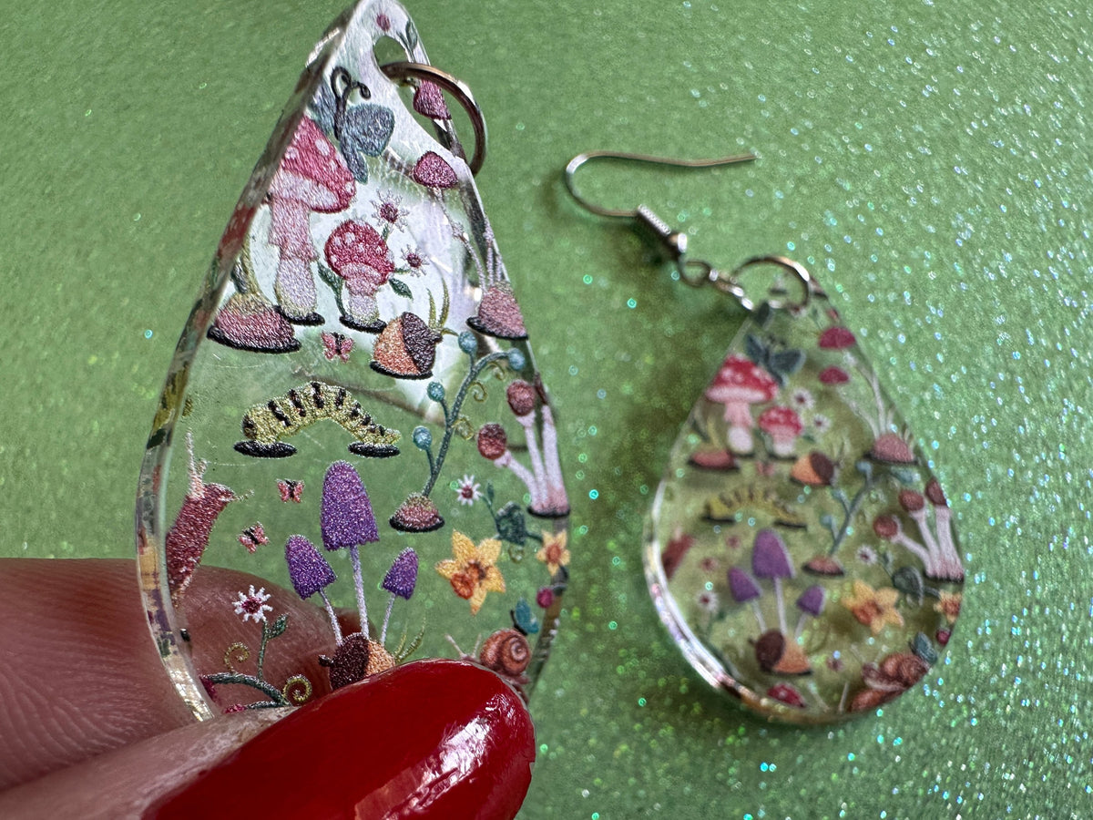 Forest Earrings: Laser Cut Acrylic Mushrooms, Trees, Snails, Amanita, Forest, Green, Insects, Cottage, Best Gifts for Her/Him/Them