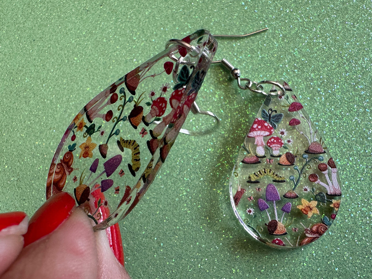 Forest Earrings: Laser Cut Acrylic Mushrooms, Trees, Snails, Amanita, Forest, Green, Insects, Cottage, Best Gifts for Her/Him/Them