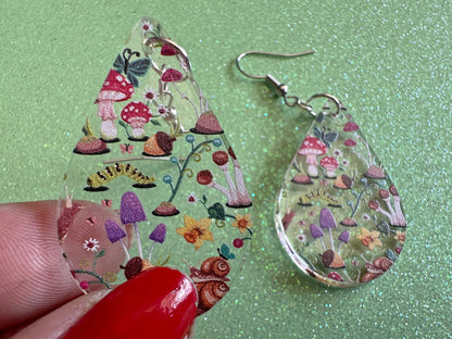 Forest Earrings: Laser Cut Acrylic Mushrooms, Trees, Snails, Amanita, Forest, Green, Insects, Cottage, Best Gifts for Her/Him/Them